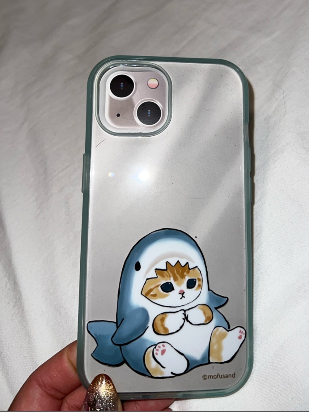 iPhone 13 Clear Cat Shark Phone Case with light blue trim